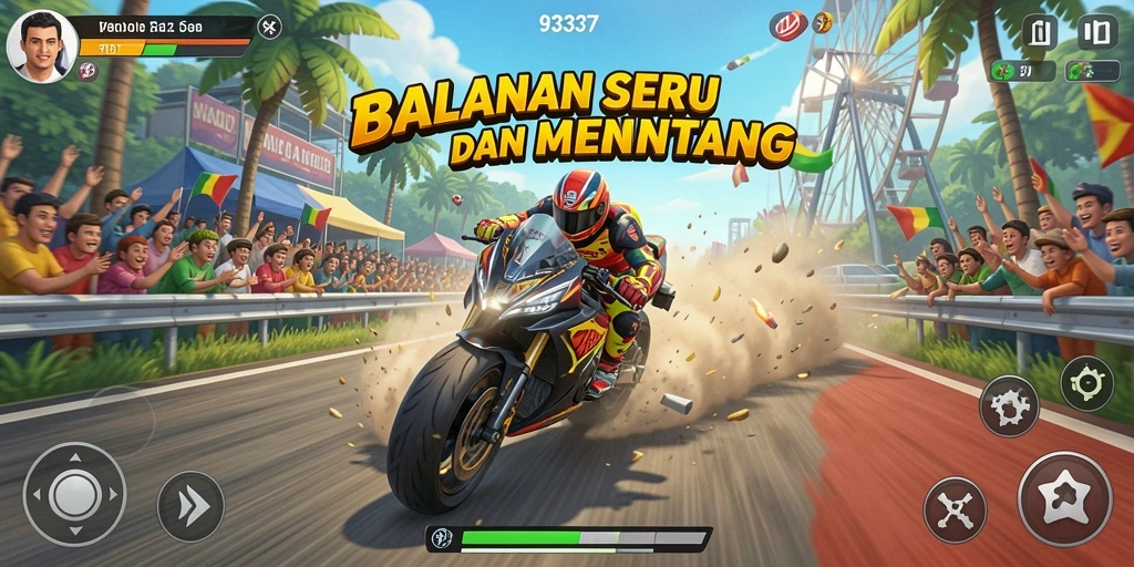 Tampilan gameplay balapan yang mendebarkan di 93337.