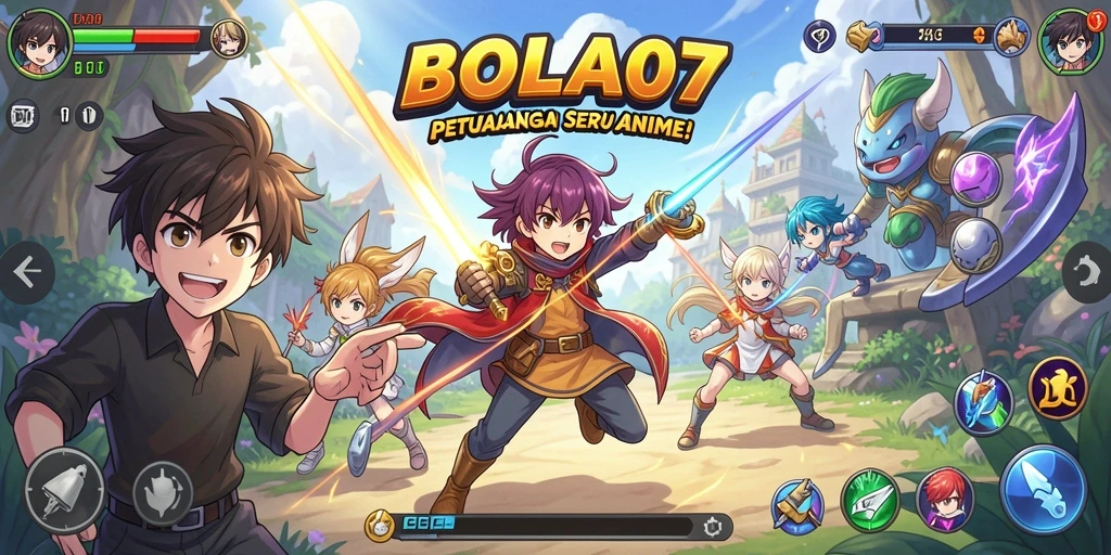 Tangkapan layar dari gameplay BOLA07 yang menampilkan karakter anime ikonik.