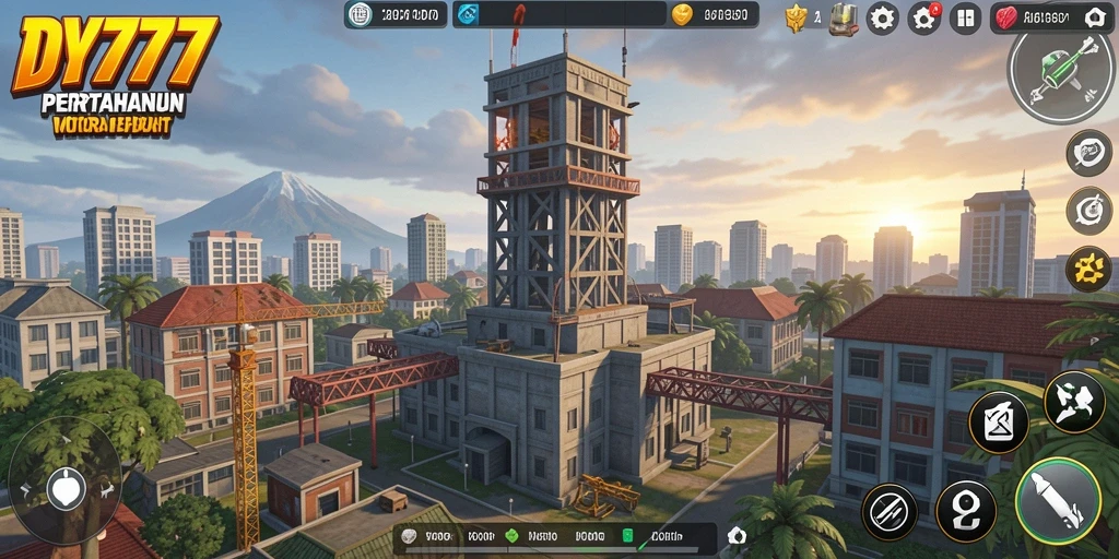 Tangkapan layar utama DY777 menampilkan aksi seru dalam permainan Tower Defense.