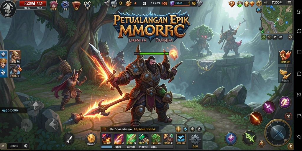 Screenshot gameplay F200M yang menampilkan aksi pertarungan seru dalam MMORPG.