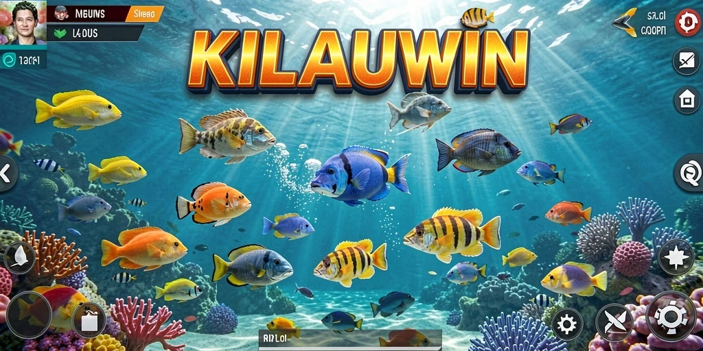 Screenshot KILAUWIN menampilkan aksi menembak ikan yang seru.
