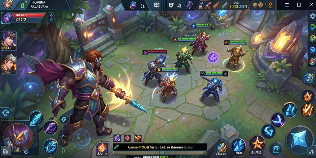 Tangkapan layar menunjukkan aksi seru dalam game MOBA RAJABUAYA.