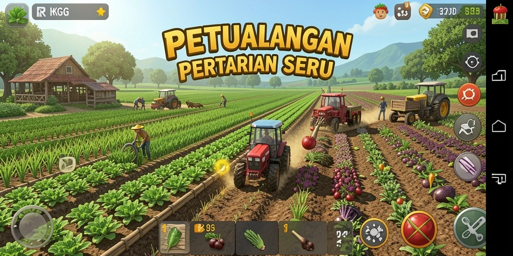 Tangkapan layar gameplay RKGG yang menampilkan suasana ladang hijau.