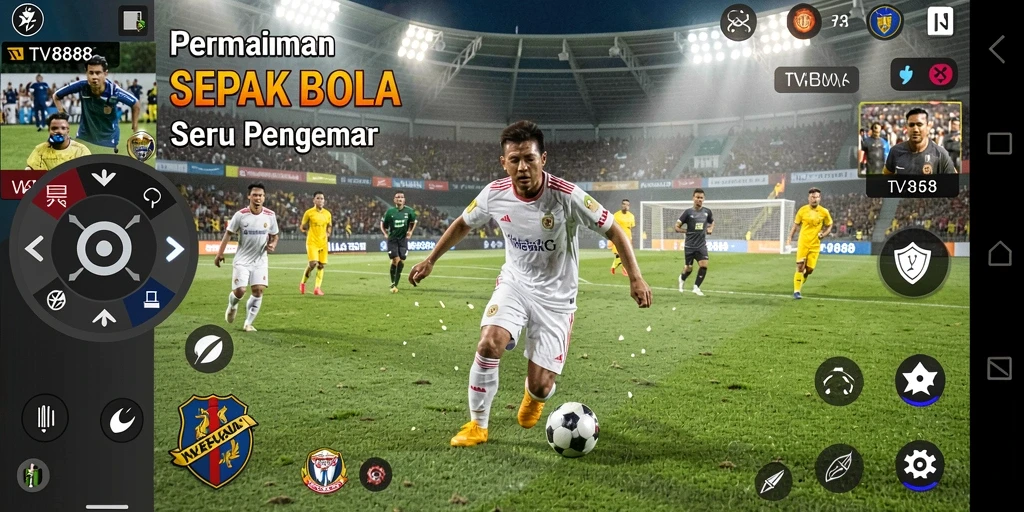 Tampilan utama TV888 dengan aksi sepak bola yang menegangkan.