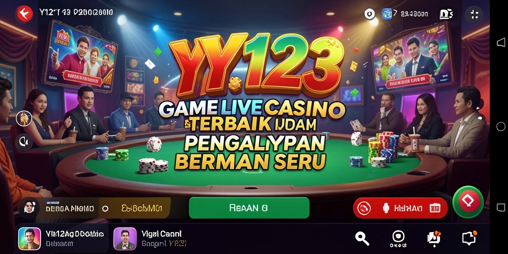 Screenshot gameplay YY123 menunjukkan dealer langsung dan suasana kasino yang otentik.